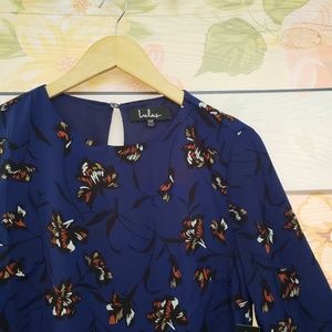 Lulu's Navy Blue Floral Print Shift Dress, XS